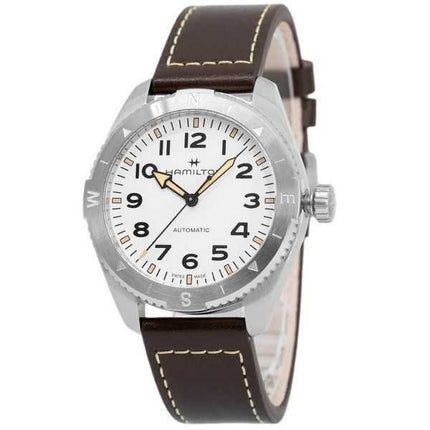 Orologio da uomo Hamilton Khaki Field Expedition con cinturino in pelle e quadrante bianco automatico H70315510 100M
