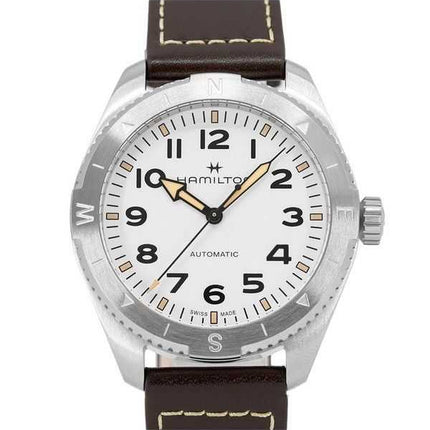 Orologio da uomo Hamilton Khaki Field Expedition con cinturino in pelle e quadrante bianco automatico H70315510 100M