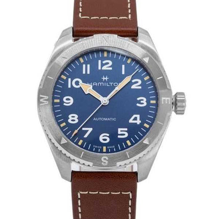 Orologio da uomo Hamilton Khaki Field Expedition con cinturino in pelle e quadrante blu automatico H70315540 100M