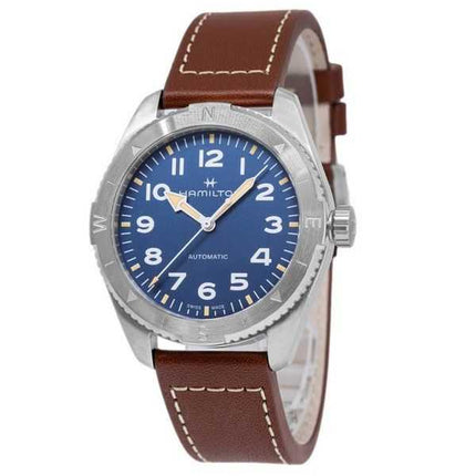 Orologio da uomo Hamilton Khaki Field Expedition con cinturino in pelle e quadrante blu automatico H70315540 100M
