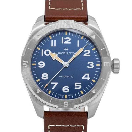 Orologio da uomo Hamilton Khaki Field Expedition con cinturino in pelle e quadrante blu automatico H70315540 100M