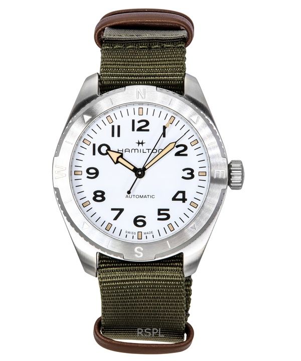 Orologio Hamilton Khaki Field Expedition con cinturino in tessuto e quadrante bianco automatico H70315910 100M unisex