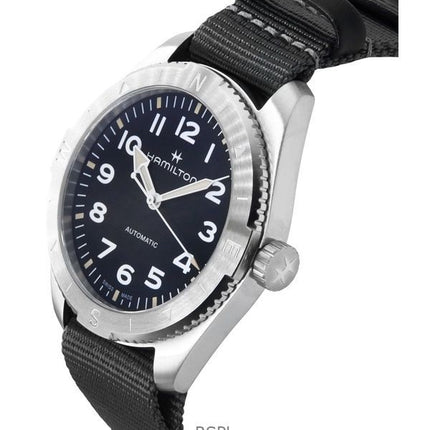 Orologio Hamilton Khaki Field Expedition con cinturino in tessuto e quadrante nero automatico H70315930 100M unisex