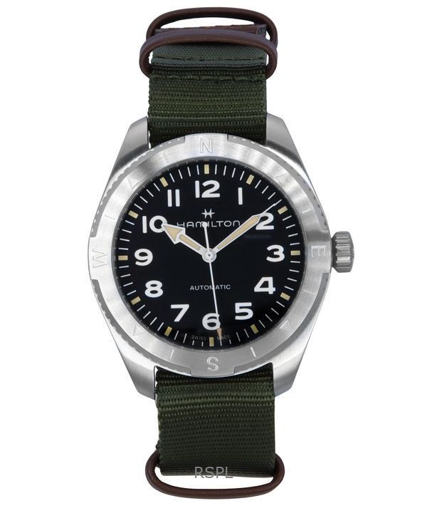 Orologio Hamilton Khaki Field Expedition con cinturino in tessuto e quadrante nero automatico H70315931 100M unisex