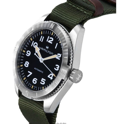 Orologio Hamilton Khaki Field Expedition con cinturino in tessuto e quadrante nero automatico H70315931 100M unisex
