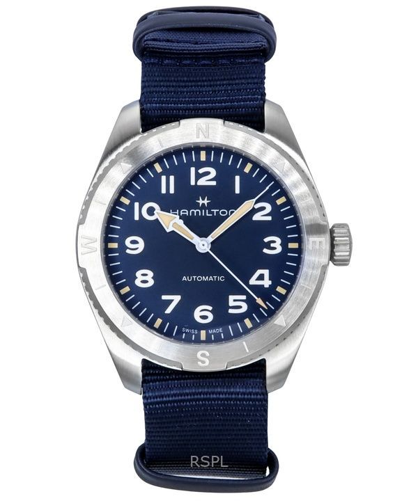 Orologio Hamilton Khaki Field Expedition con cinturino in tessuto e quadrante blu automatico H70315940 100M unisex
