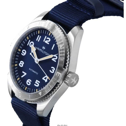 Orologio Hamilton Khaki Field Expedition con cinturino in tessuto e quadrante blu automatico H70315940 100M unisex