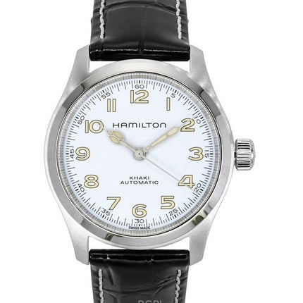 Orologio da uomo Hamilton Khaki Field Murph con cinturino in pelle e quadrante bianco automatico H70405710 100M