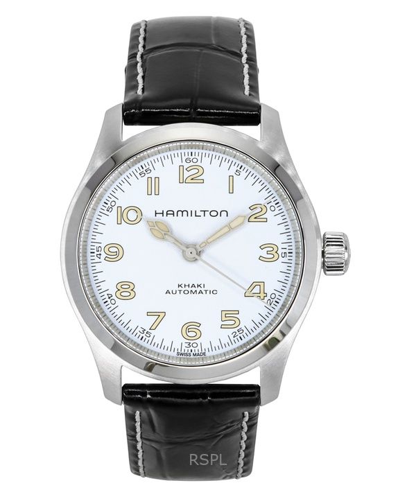 Orologio da uomo Hamilton Khaki Field Murph con cinturino in pelle e quadrante bianco automatico H70405710 100M