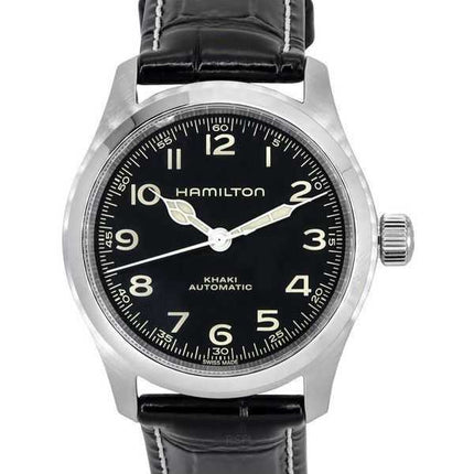 Orologio da uomo Hamilton Khaki Field Murph cinturino in pelle quadrante nero automatico H70405730 100M