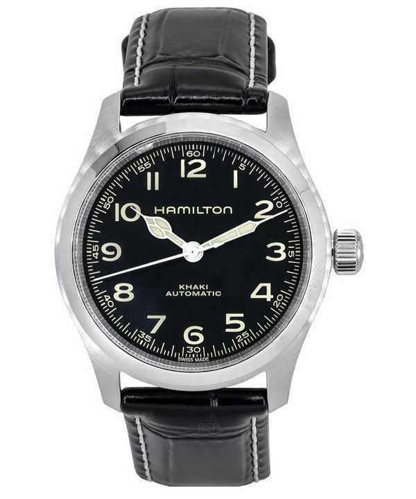 Orologio da uomo Hamilton Khaki Field Murph cinturino in pelle quadrante nero automatico H70405730 100M