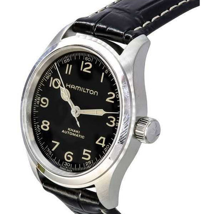Orologio da uomo Hamilton Khaki Field Murph cinturino in pelle quadrante nero automatico H70405730 100M