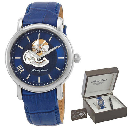 Mathey-Tissot scheletro cinturino in vera pelle quadrante blu automatico H7053ABU orologio da uomo con set regalo