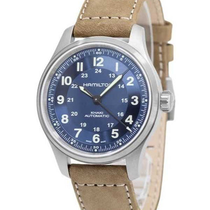 Orologio da uomo Hamilton Khaki Field Titanium cinturino in pelle quadrante blu automatico H70545540 100M