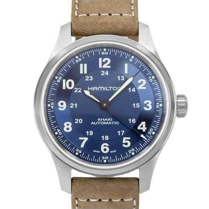 Orologio da uomo Hamilton Khaki Field Titanium cinturino in pelle quadrante blu automatico H70545540 100M