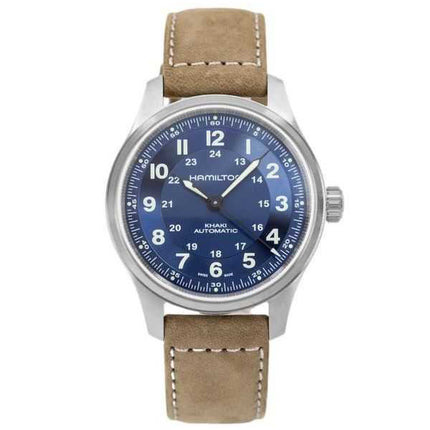 Orologio da uomo Hamilton Khaki Field Titanium cinturino in pelle quadrante blu automatico H70545540 100M
