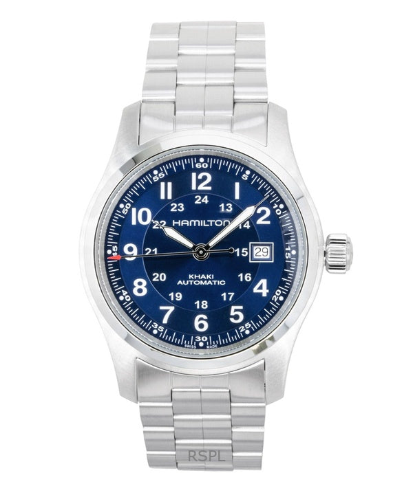 Orologio da uomo Hamilton Khaki in acciaio inossidabile con quadrante blu automatico H70605140 100M