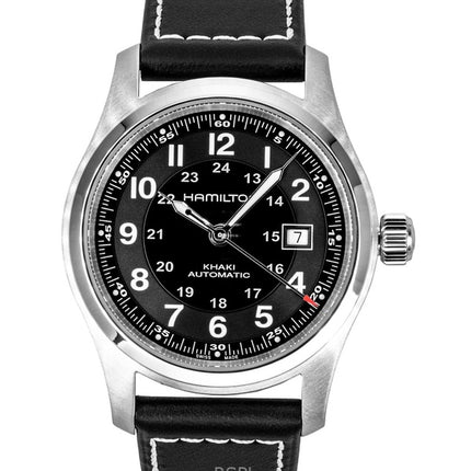 Orologio da uomo Hamilton Khaki con cinturino in pelle e quadrante nero automatico H70605733 100M