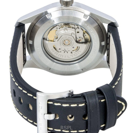 Orologio da uomo Hamilton Khaki con cinturino in pelle e quadrante nero automatico H70605733 100M