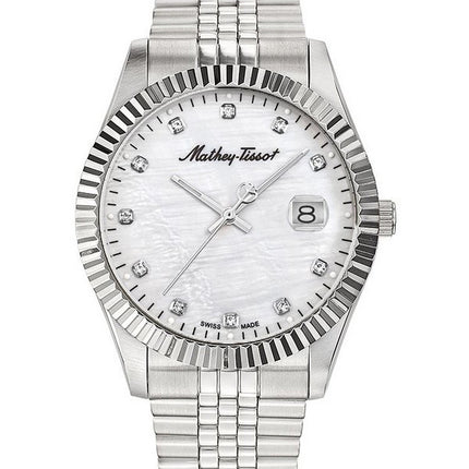 Orologio da uomo Mathey-Tissot in acciaio inossidabile con cristalli e quadrante bianco in madreperla al quarzo H710AI