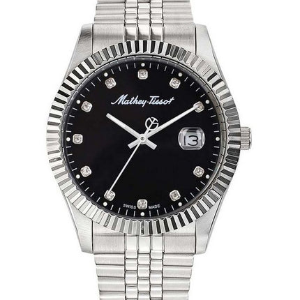 Orologio da uomo Mathey-Tissot Mathy II in acciaio inossidabile con accenti di cristallo quadrante nero al quarzo H710AN