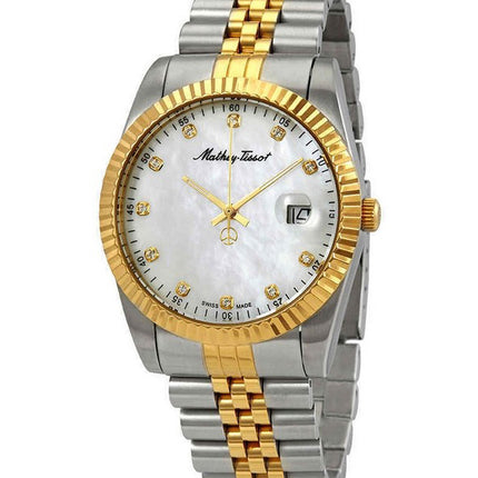 Mathey-Tissot Mathy II Orologio da uomo al quarzo H710BI con accenti di cristallo in acciaio inossidabile bicolore bianco madrep