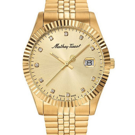 Orologio da uomo Mathey-Tissot Mathy II in acciaio inossidabile con accenti di cristallo quadrante tono oro al quarzo H710PDI