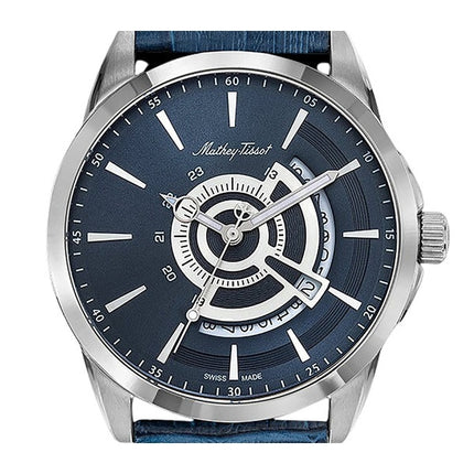Orologio da uomo Mathey-Tissot Mondo cinturino in pelle quadrante blu al quarzo H711ABU
