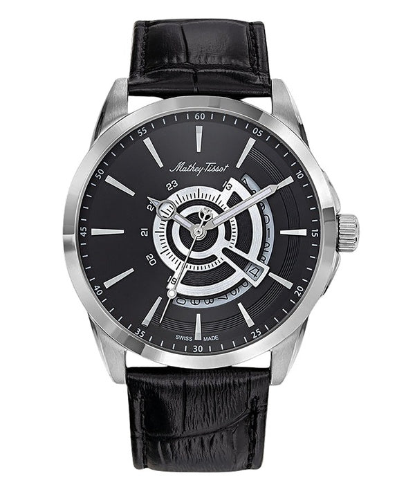 Orologio da uomo Mathey-Tissot Mondo con cinturino in pelle e quadrante nero al quarzo H711AN