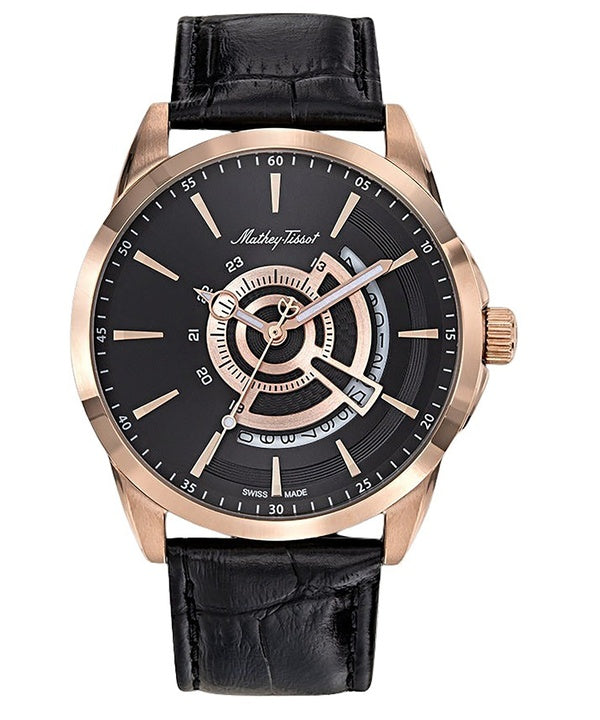 Orologio da uomo Mathey-Tissot Mondo con cinturino in pelle e quadrante nero al quarzo H711PN