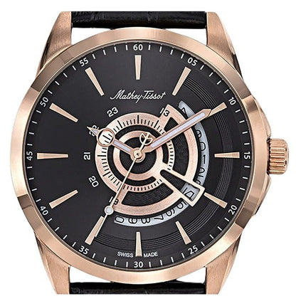 Orologio da uomo Mathey-Tissot Mondo con cinturino in pelle e quadrante nero al quarzo H711PN