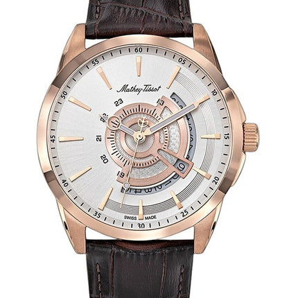 Orologio da uomo Mathey-Tissot Mondo cinturino in pelle quadrante argento al quarzo H711PS