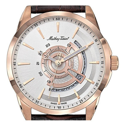 Orologio da uomo Mathey-Tissot Mondo cinturino in pelle quadrante argento al quarzo H711PS