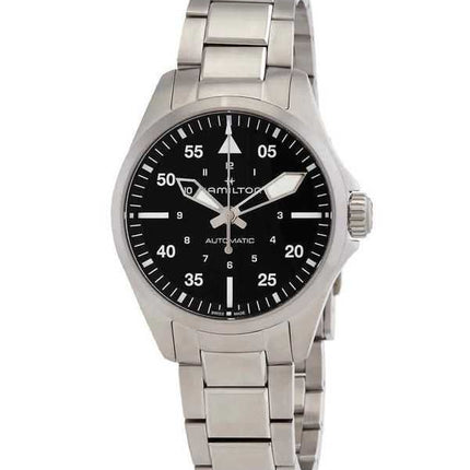 Orologio da uomo Hamilton Khaki Aviation Pilot in acciaio inossidabile con quadrante nero automatico H76215130 100M
