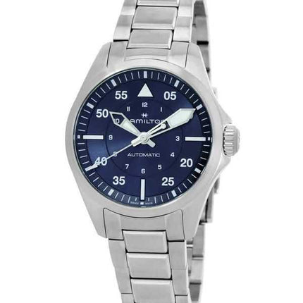 Orologio da uomo Hamilton Khaki Aviation Pilot in acciaio inossidabile con quadrante blu automatico H76215140 100M