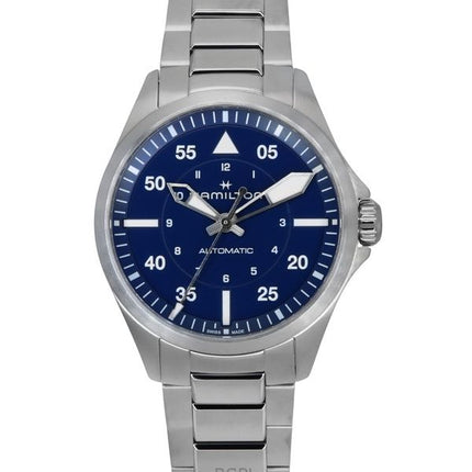 Orologio da uomo Hamilton Khaki Aviation Pilot in acciaio inossidabile con quadrante blu automatico H76305140 100M