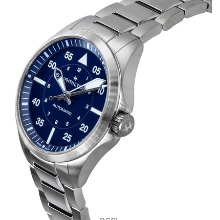 Orologio da uomo Hamilton Khaki Aviation Pilot in acciaio inossidabile con quadrante blu automatico H76305140 100M