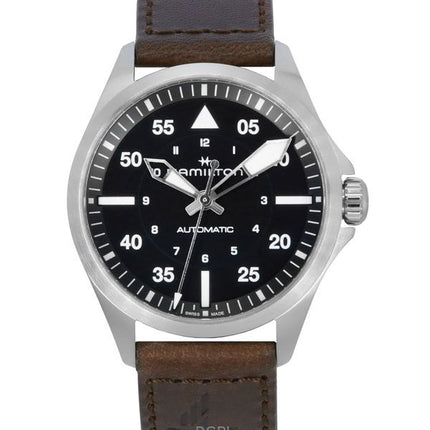 Orologio da uomo Hamilton Khaki Aviation Pilot con cinturino in pelle e quadrante nero automatico H76305530 100M