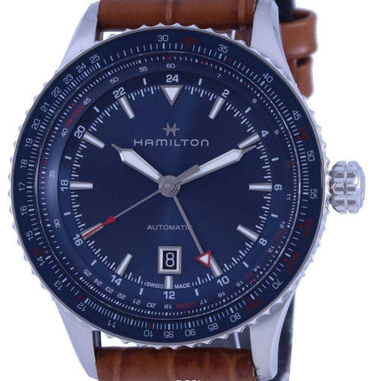 Orologio da uomo Hamilton Khaki Aviation Converter GMT con cinturino in pelle automatico H76715540 100M