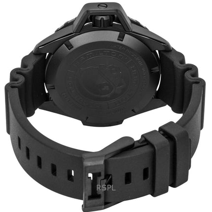 Orologio da uomo Hamilton Khaki Frogman con cinturino in gomma e quadrante nero, automatico, subacqueo, H77855330, 300 m