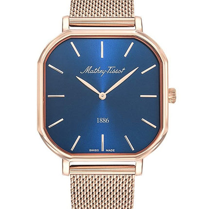 Orologio da uomo Mathey-Tissot Monsoon Square in acciaio inossidabile color oro rosa con quadrante blu al quarzo H7917PBU