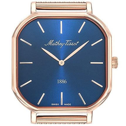 Orologio da uomo Mathey-Tissot Monsoon Square in acciaio inossidabile color oro rosa con quadrante blu al quarzo H7917PBU
