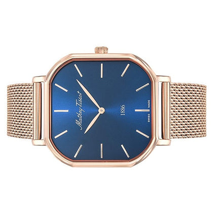 Orologio da uomo Mathey-Tissot Monsoon Square in acciaio inossidabile color oro rosa con quadrante blu al quarzo H7917PBU