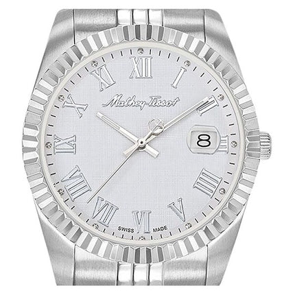 Orologio da uomo Mathey-Tissot Mathy III Roman in acciaio inossidabile con quadrante bianco al quarzo H810ABR