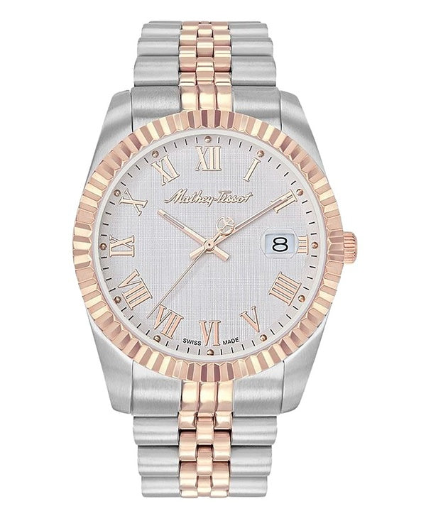 Orologio da uomo Mathey-Tissot Mathy III Roman Two-Tone in acciaio inossidabile con quadrante bianco al quarzo H810BRA