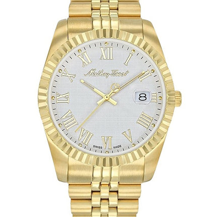 Orologio da uomo Mathey-Tissot Mathy III Roman Gold Tone in acciaio inossidabile con quadrante bianco al quarzo H810PBRI