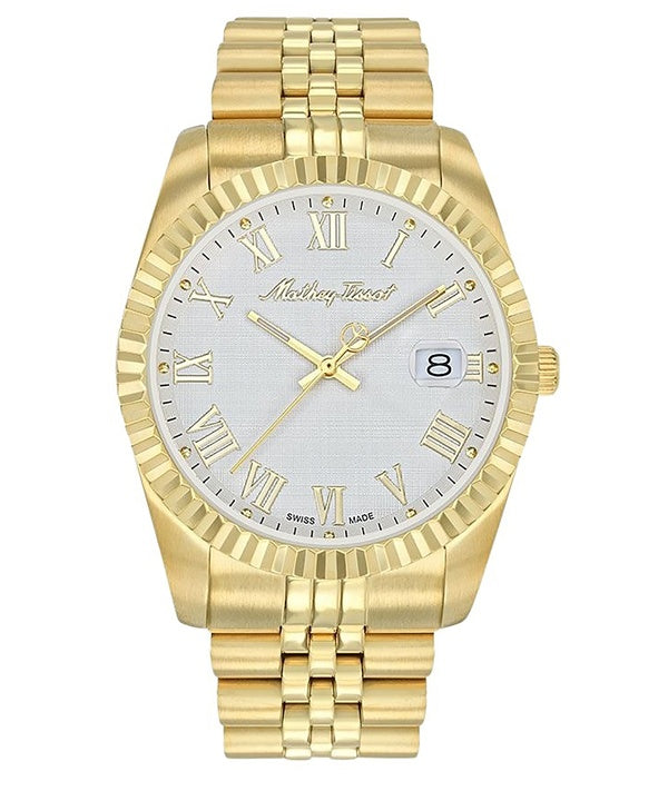 Orologio da uomo Mathey-Tissot Mathy III Roman Gold Tone in acciaio inossidabile con quadrante bianco al quarzo H810PBRI