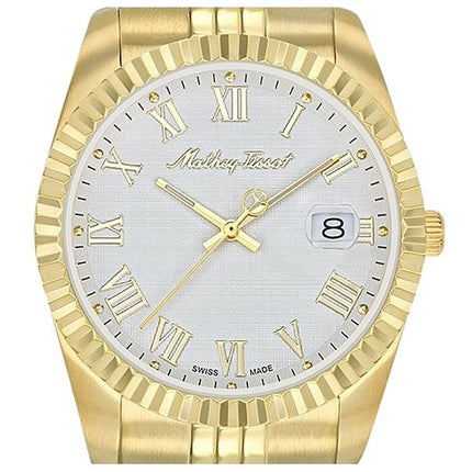 Orologio da uomo Mathey-Tissot Mathy III Roman Gold Tone in acciaio inossidabile con quadrante bianco al quarzo H810PBRI