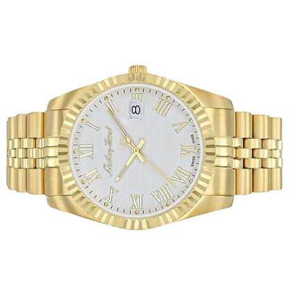 Orologio da uomo Mathey-Tissot Mathy III Roman Gold Tone in acciaio inossidabile con quadrante bianco al quarzo H810PBRI