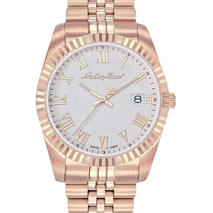 Orologio da uomo Mathey-Tissot Mathy III Roman in oro rosa con quadrante bianco in acciaio inossidabile al quarzo H810PRA